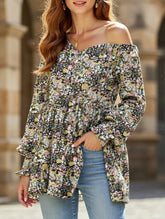 Printed bubble long-sleeved waist top T-shirt